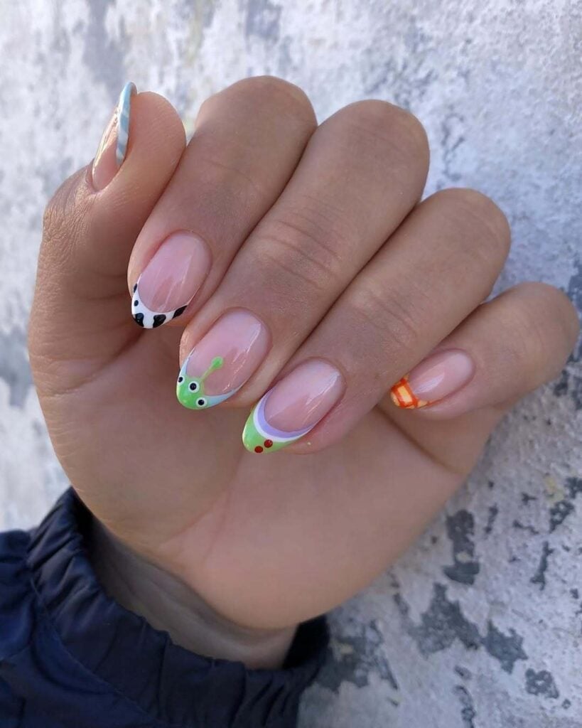Almond French Tips With Disney Character Accents — Aesthetic Disney Nails