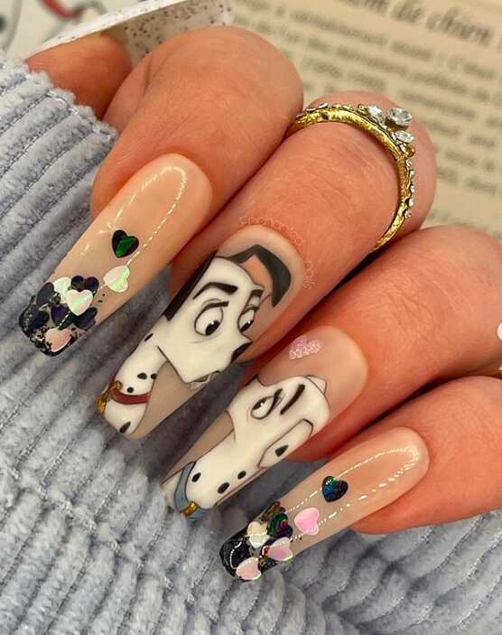 Long Coffin With Dalmatian Character Art — Aesthetic Disney Nails