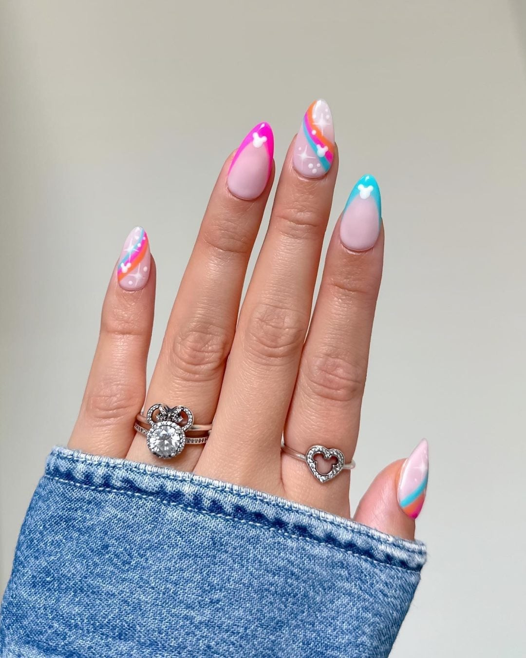 Long Almond French With Abstract Color Blocking — Aesthetic Disney Nails