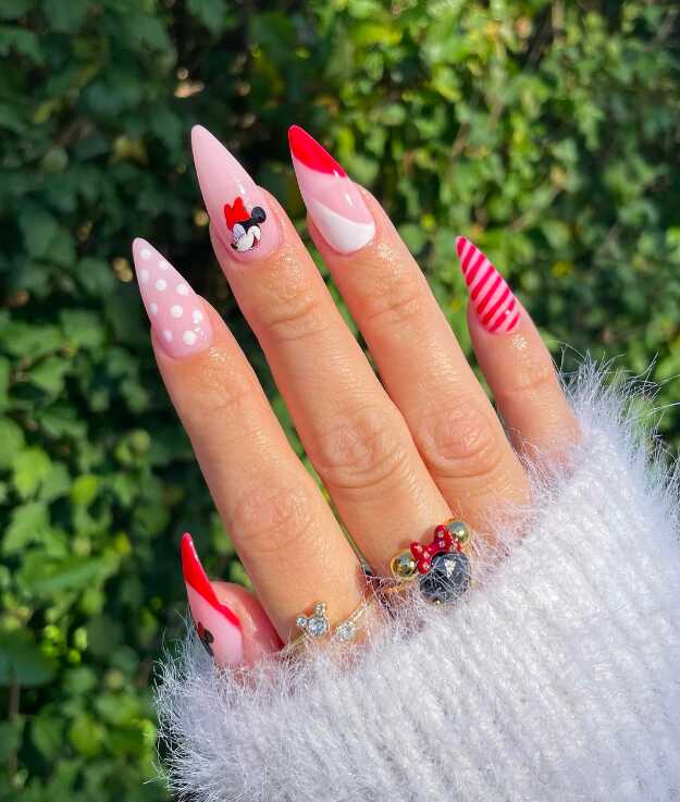 Very Long Stiletto With Minnie Mouse Accents — Aesthetic Disney Nails