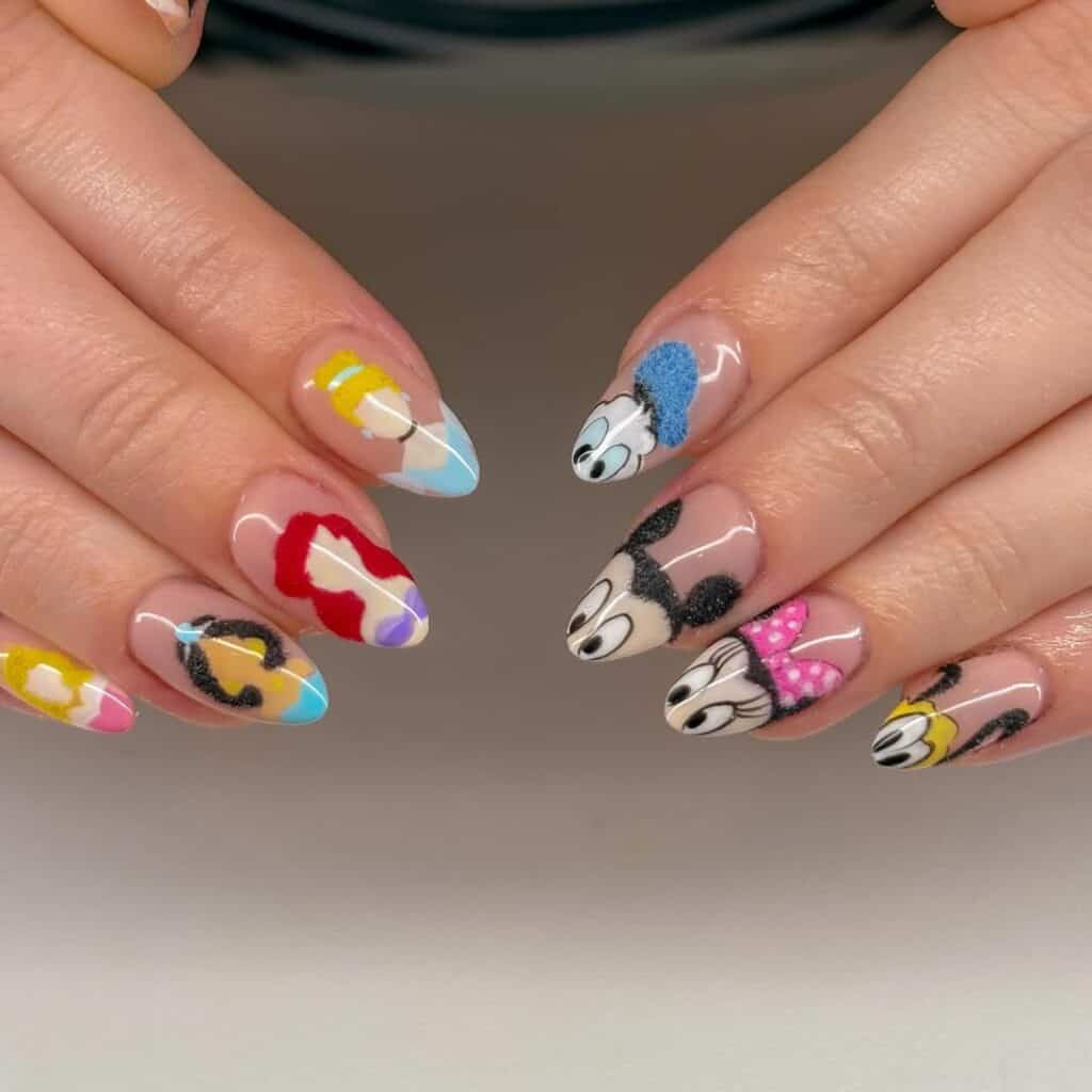 Medium Stiletto Disney Character Portraits — Aesthetic Disney Nails