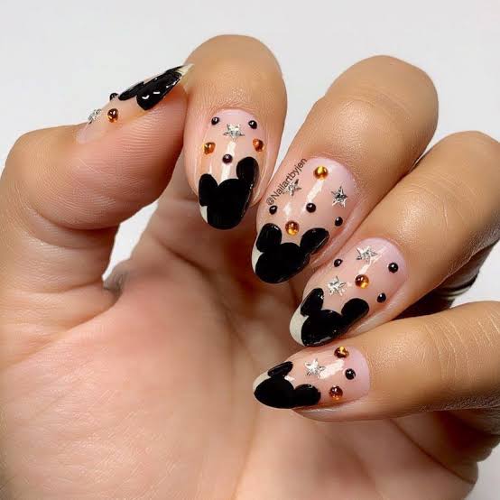 Medium Almond Nude With Mickey Ears Silhouette — Aesthetic Disney Nails