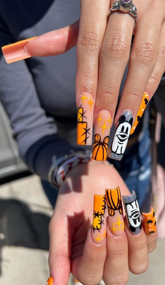 Very Long Square Halloween Disney Characters — Aesthetic Disney Nails