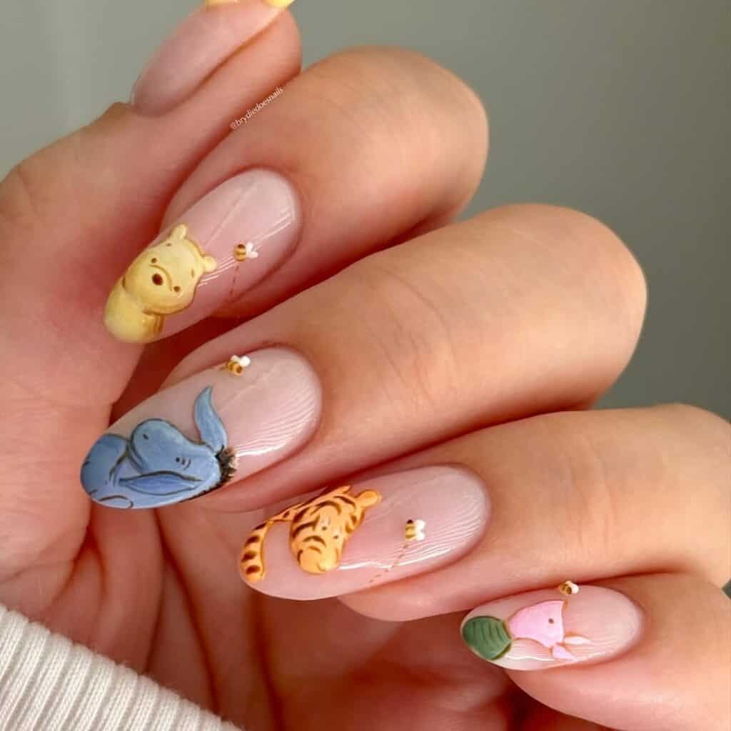 Medium Oval With 3D Winnie the Pooh Characters — Aesthetic Disney Nails
