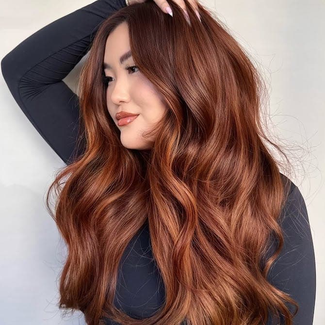 Rich Cowboy Copper Balayage Mid-Back Waves, Wavy Rich Cowboy Copper Balayage Mid-Back Waves, Wavy — Aesthetic Ginger Hair
