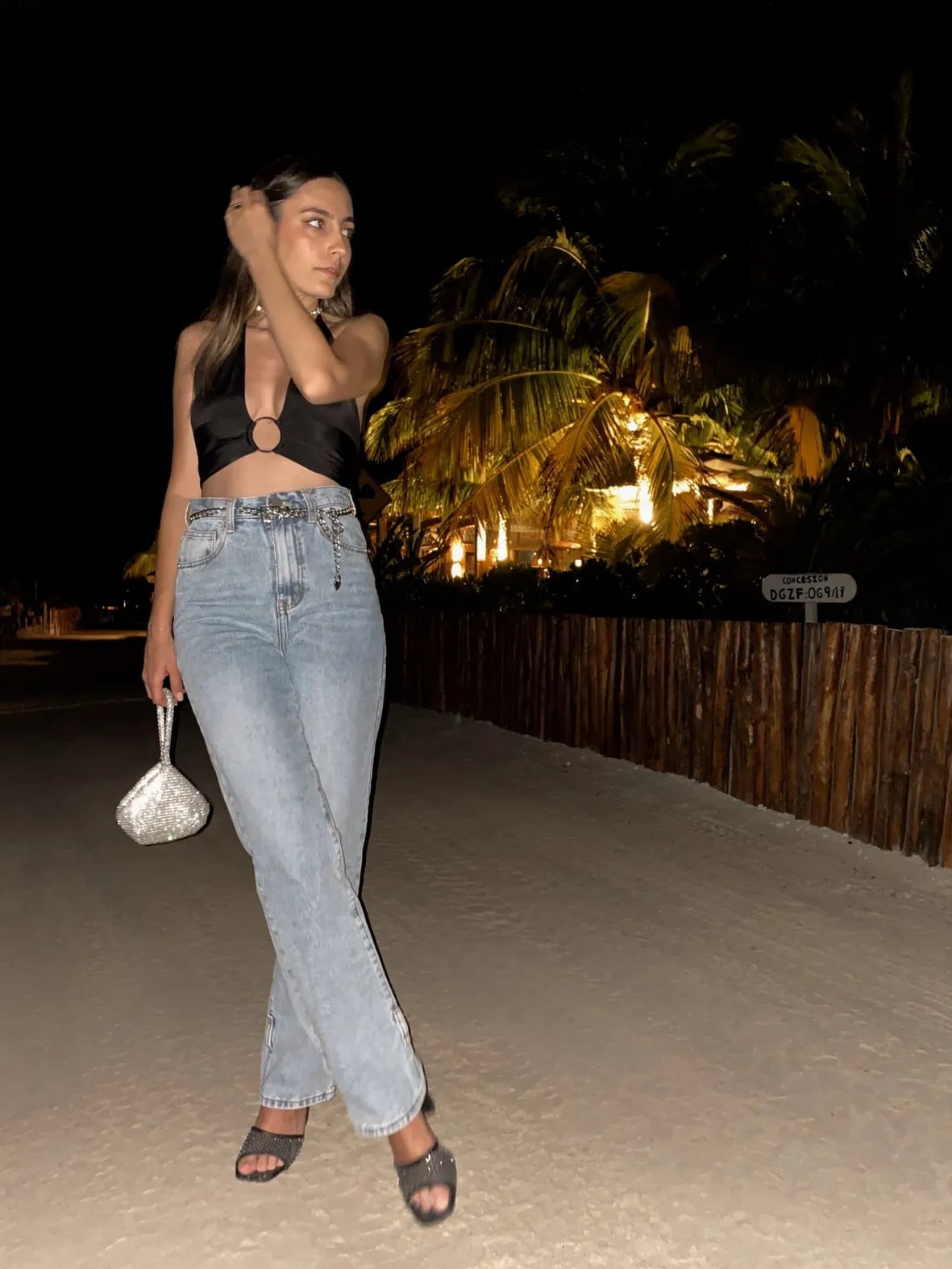 Halter Top with Chain Belt and Jeans and Embellished Heeled Sandals Halter Top with Chain Belt and Jeans and Embellished Heeled Sandals — Aesthetic Going Out Outfits