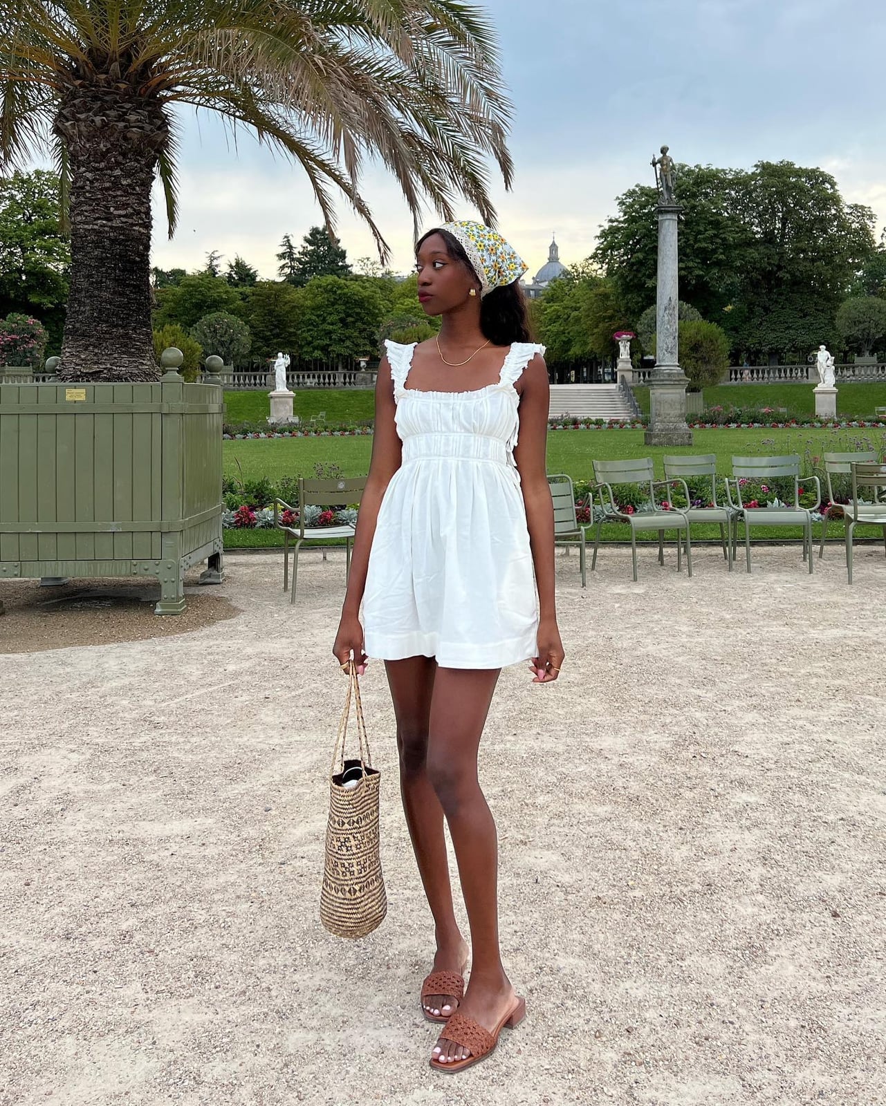 Cotton Mini Dress with Headscarf Cotton Mini Dress with Headscarf — Aesthetic Going Out Outfits