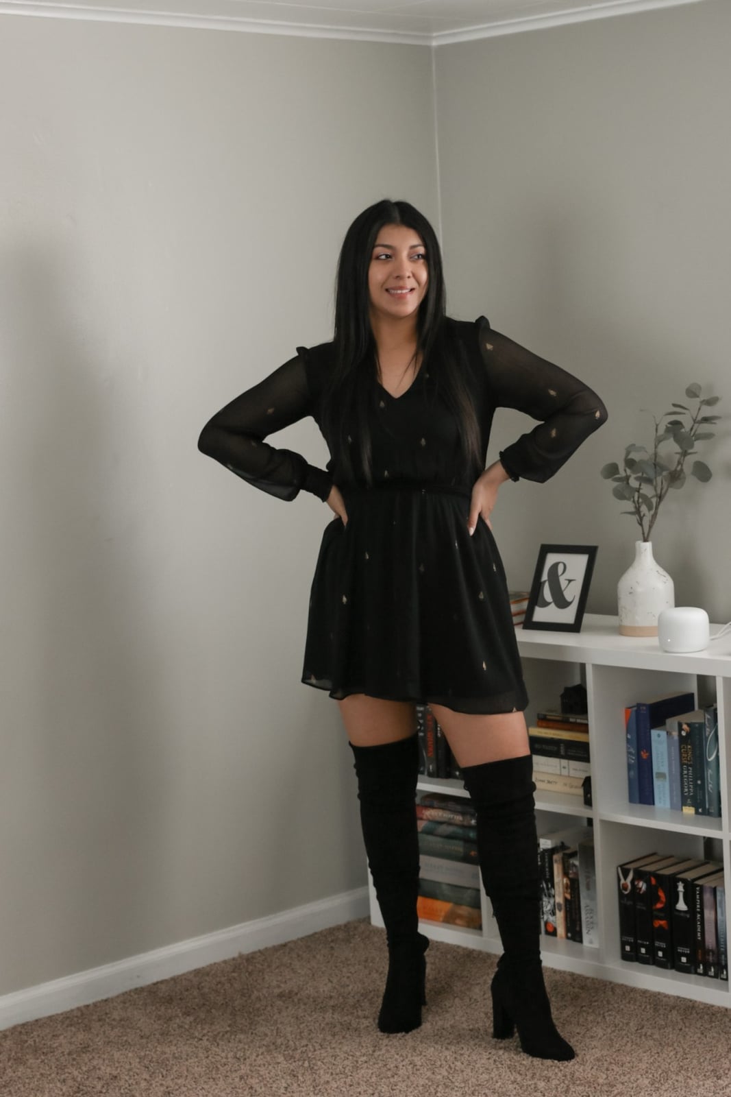 Sheer Mini Dress with Over-the-Knee Boots Sheer Mini Dress with Over-the-Knee Boots — Aesthetic Going Out Outfits