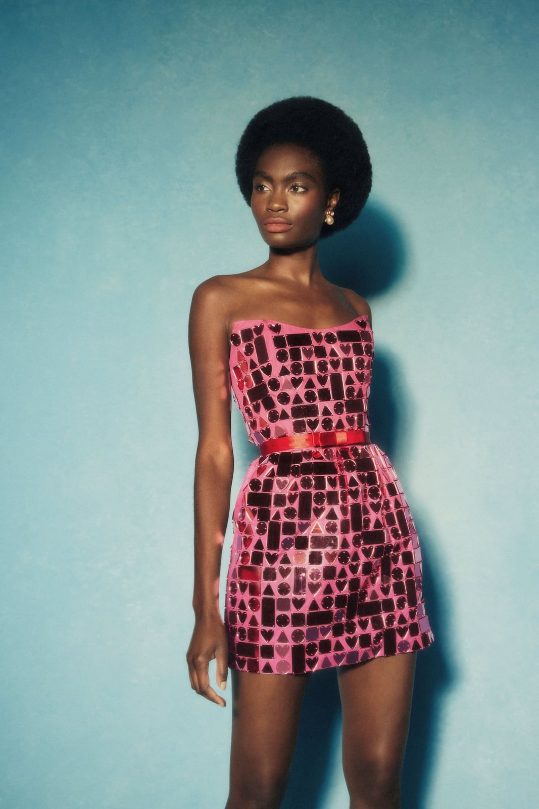 Sequin Mini Dress with Red Belt Sequin Mini Dress with Red Belt — Aesthetic Going Out Outfits