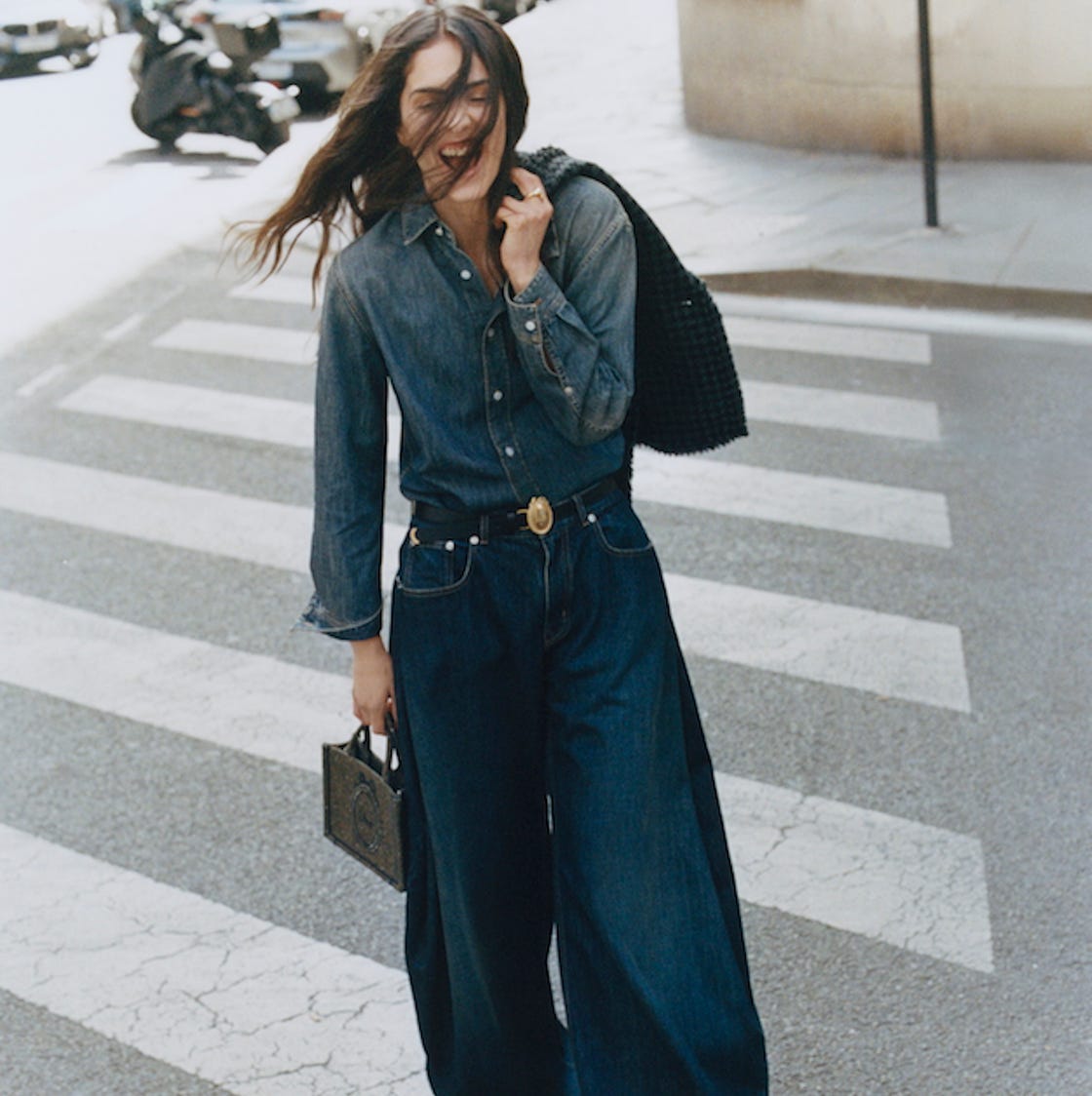 Denim Shirt with Wide Leg Jeans Denim Shirt with Wide Leg Jeans — Aesthetic Going Out Outfits