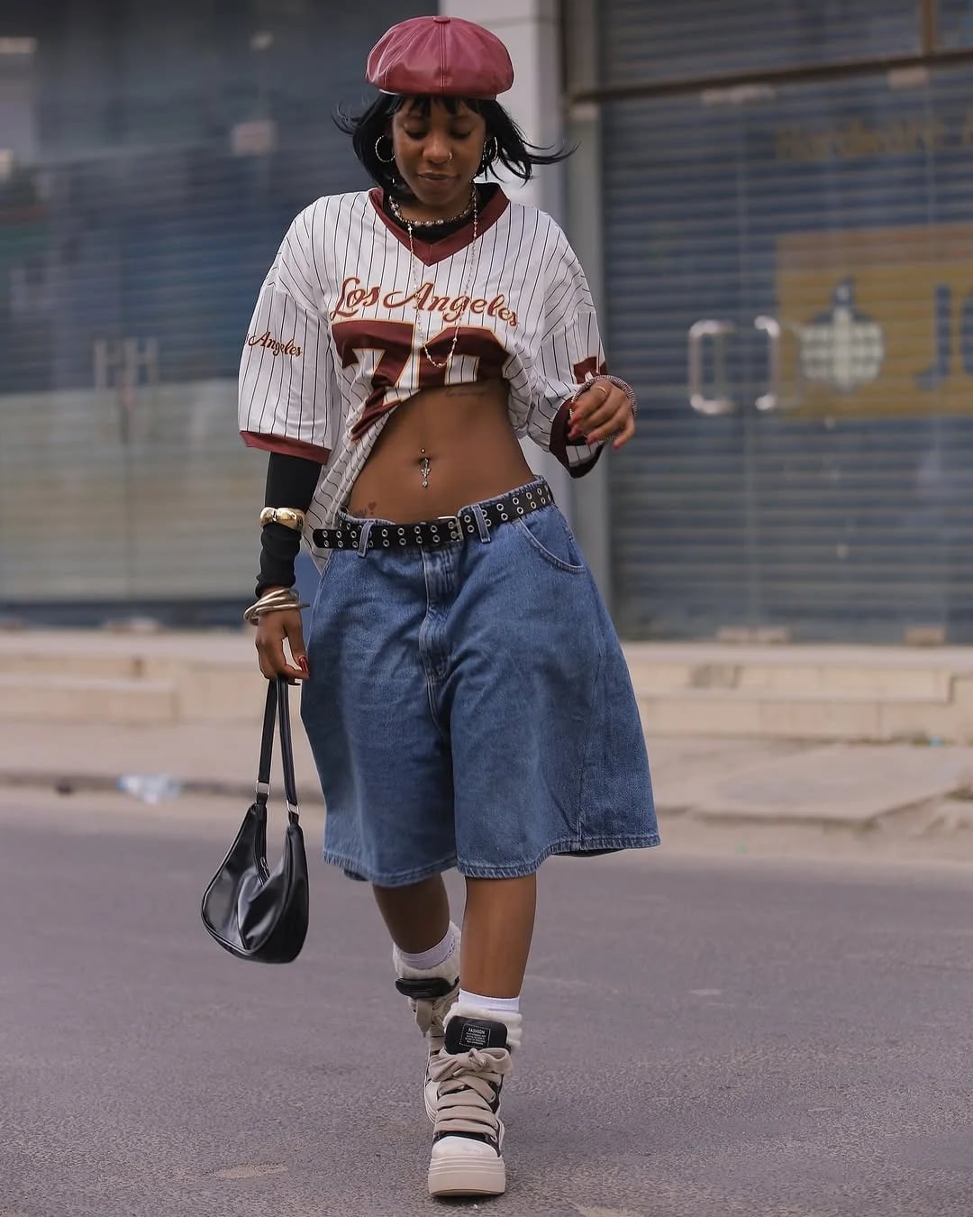 Baggy Denim Shorts and Baseball Jersey Casual Night Baggy Denim Shorts and Baseball Jersey Casual Night — Aesthetic Going Out Outfits Night