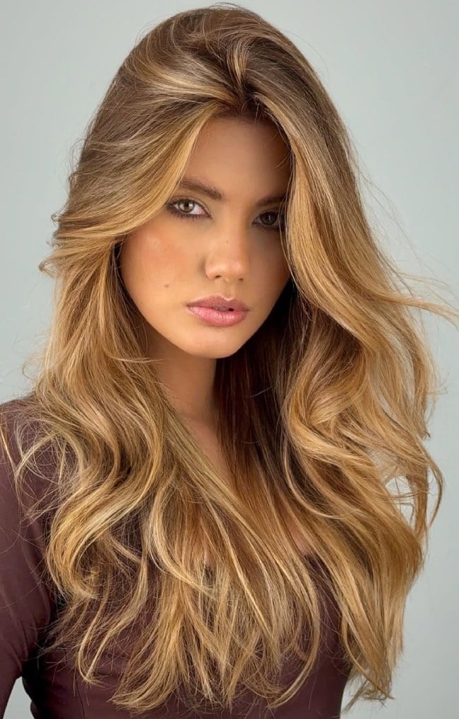 Mid-Back Golden Blonde With Lighter Highlights, Wavy Mid-Back Golden Blonde With Lighter Highlights, Wavy — Aesthetic Golden Blonde Hair