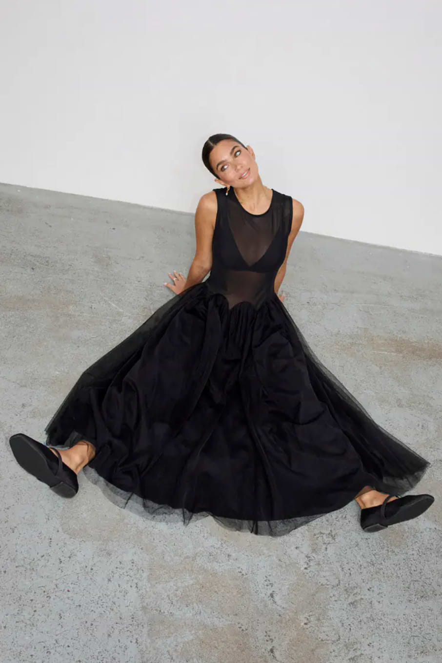 Black Mesh and Tulle Dress with Voluminous Skirt Black Mesh and Tulle Dress with Voluminous Skirt — Aesthetic Gowns Dresses