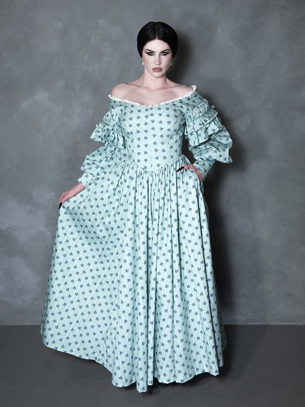 Light Blue Floral Print Victorian Dress Light Blue Floral Print Victorian Dress — Aesthetic Gowns Dresses