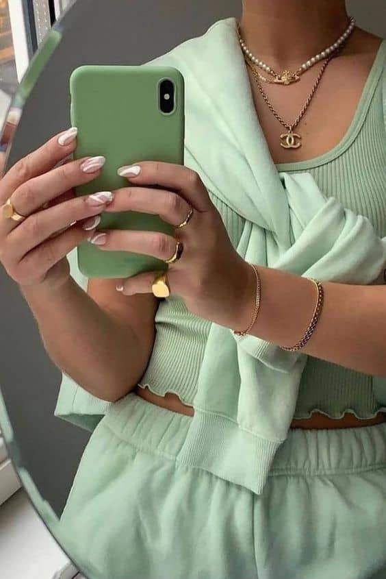 Sage Green Ribbed Knit Tank and Matching Sweatpants — Aesthetic Green Sweatpants Outfit