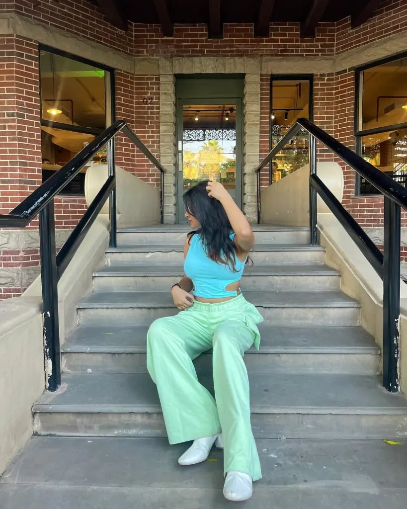 Light Green Wide-Leg Pants with Cut-Out Top — Aesthetic Green Sweatpants Outfit