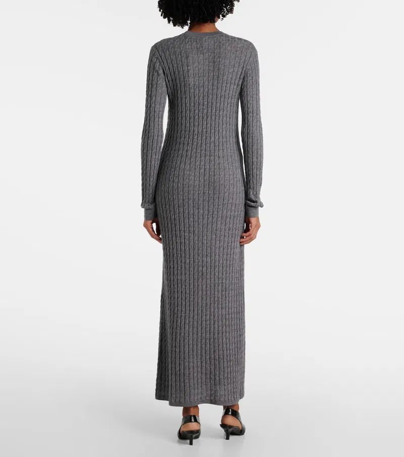 Grey Ribbed Knit Maxi Dress With Long Sleeves Grey Ribbed Knit Maxi Dress With Long Sleeves — Aesthetic Grey Sweater Outfit