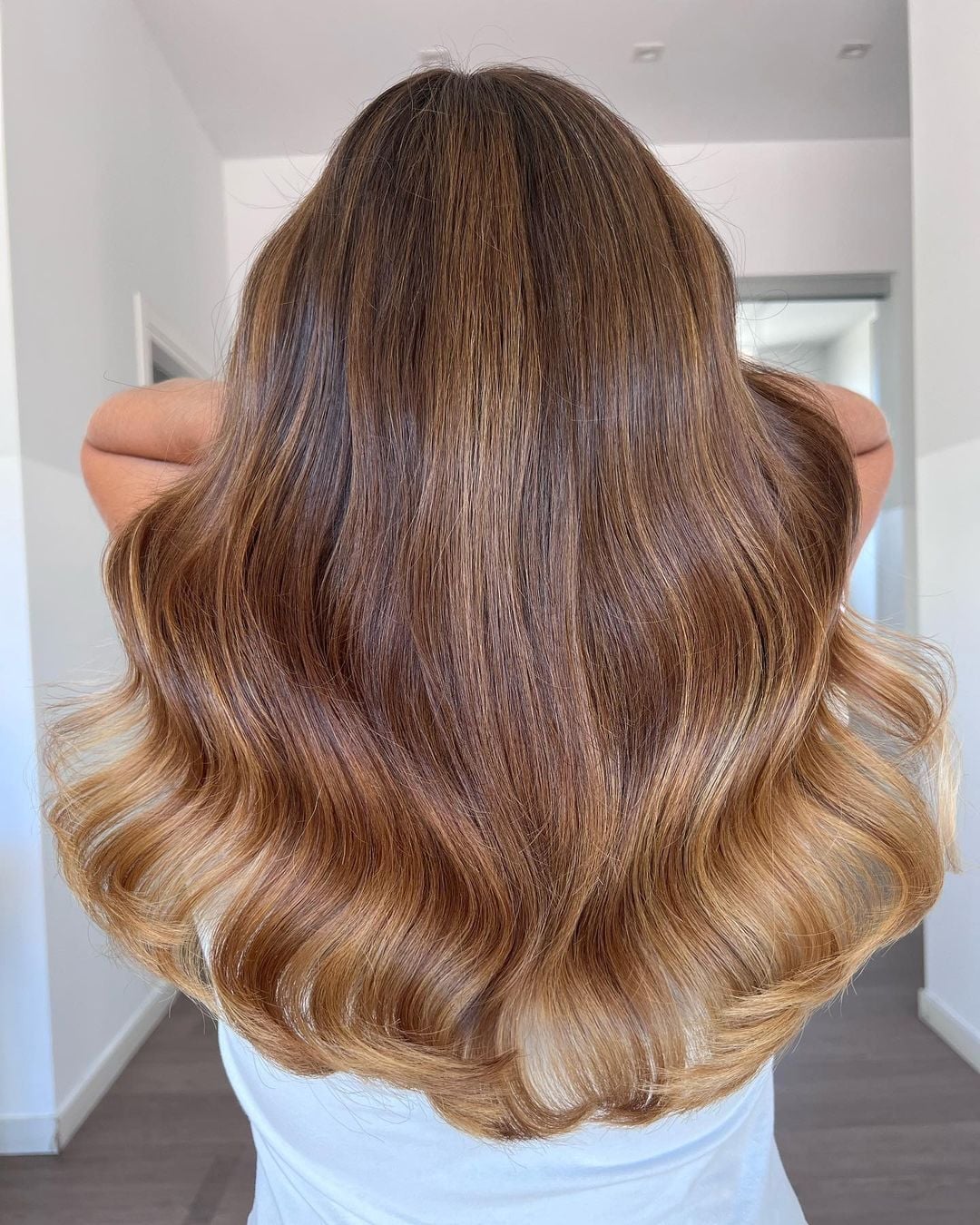 Mid-Back Brunette With Dimensional Blonde Balayage — Aesthetic Highlighting Hair