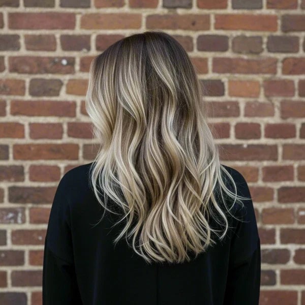 Mid-Back Dark Brown With Blonde Balayage Highlights and Loose Waves — Aesthetic Highlighting Hair