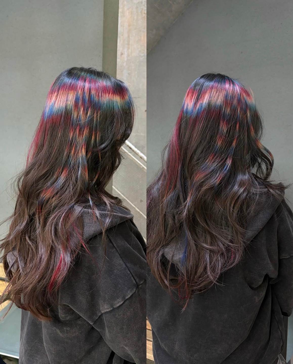 Mid-Back Dark Base With Rainbow Prism Highlights — Aesthetic Highlighting Hair