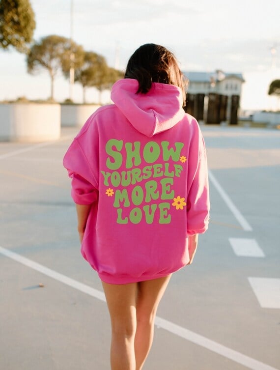 Hot Pink Hoodie with Bold Graphic Text Hot Pink Hoodie with Bold Graphic Text — Aesthetic Hoodie Outfits Women
