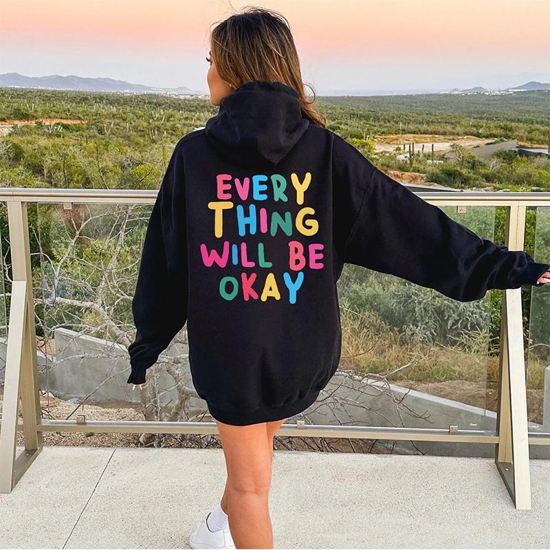 Black Oversized Hoodie with Multicolor Back Graphic Black Oversized Hoodie with Multicolor Back Graphic — Aesthetic Hoodie Outfits Women