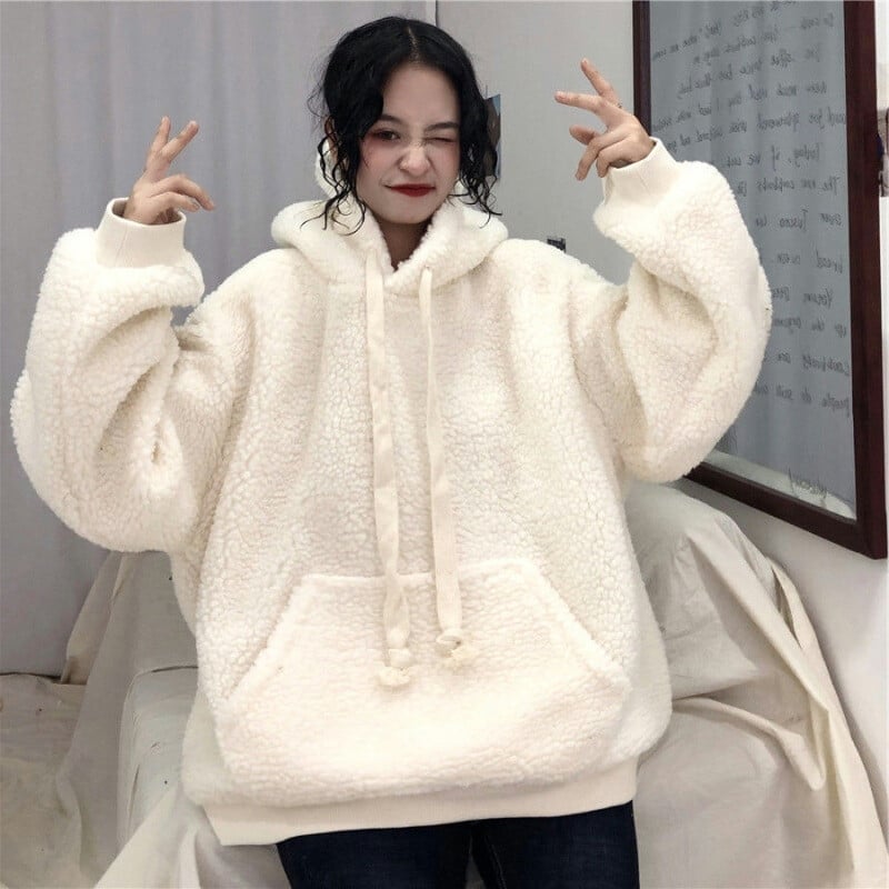 Cream Sherpa Hoodie with Fluffy Texture Cream Sherpa Hoodie with Fluffy Texture — Aesthetic Hoodie Outfits Women