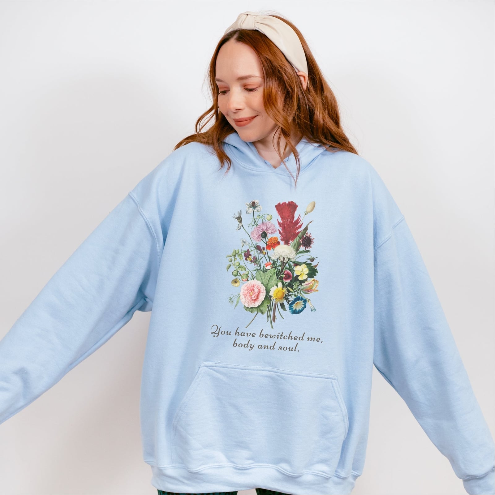 Light Blue Hoodie with Botanical Graphic Light Blue Hoodie with Botanical Graphic — Aesthetic Hoodie Outfits Women