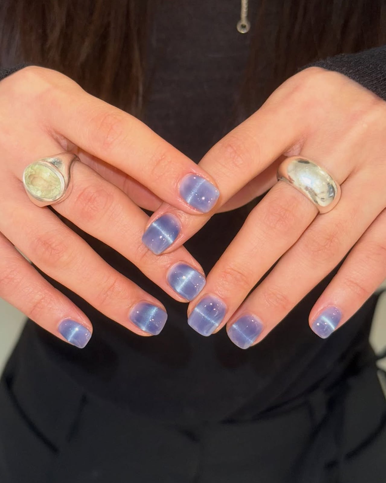 Short Square Sheer Lavender Cat-Eye Nails — Aesthetic Korean Nail Art