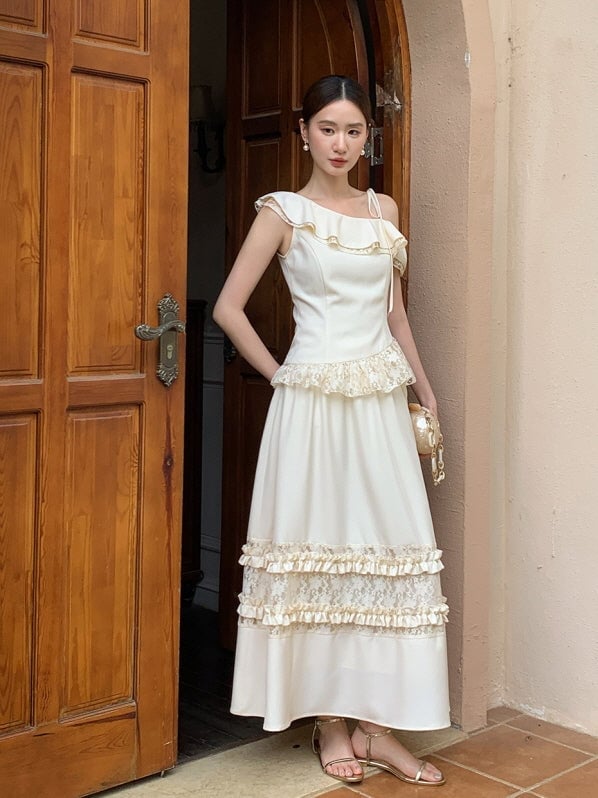 Ivory Ruffled Top With Lace Trim Ivory Ruffled Top With Lace Trim — Aesthetic Lace Top Outfit
