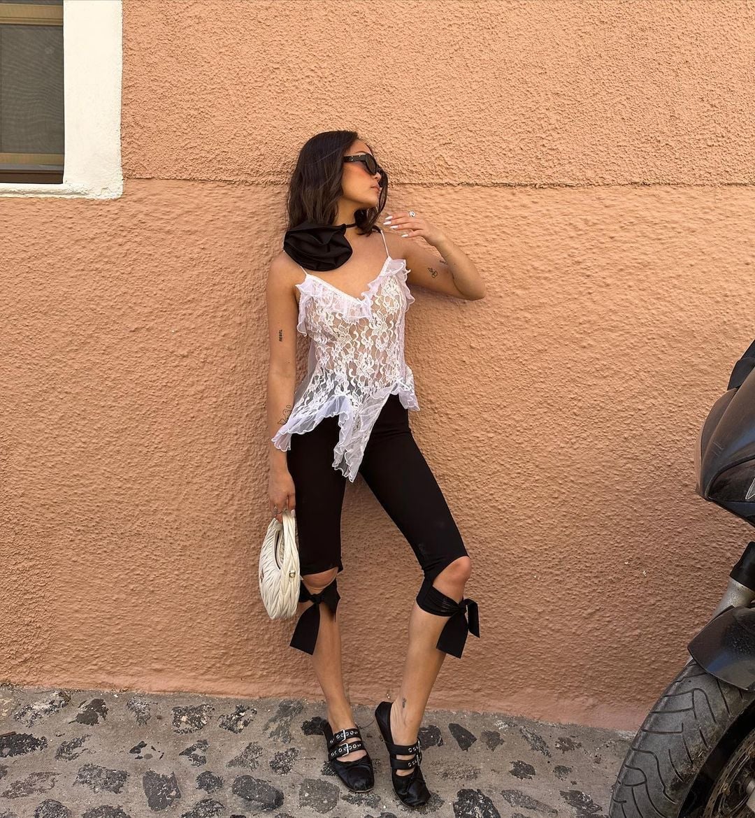 White Lace Camisole With Black Leggings White Lace Camisole With Black Leggings — Aesthetic Lace Top Outfit