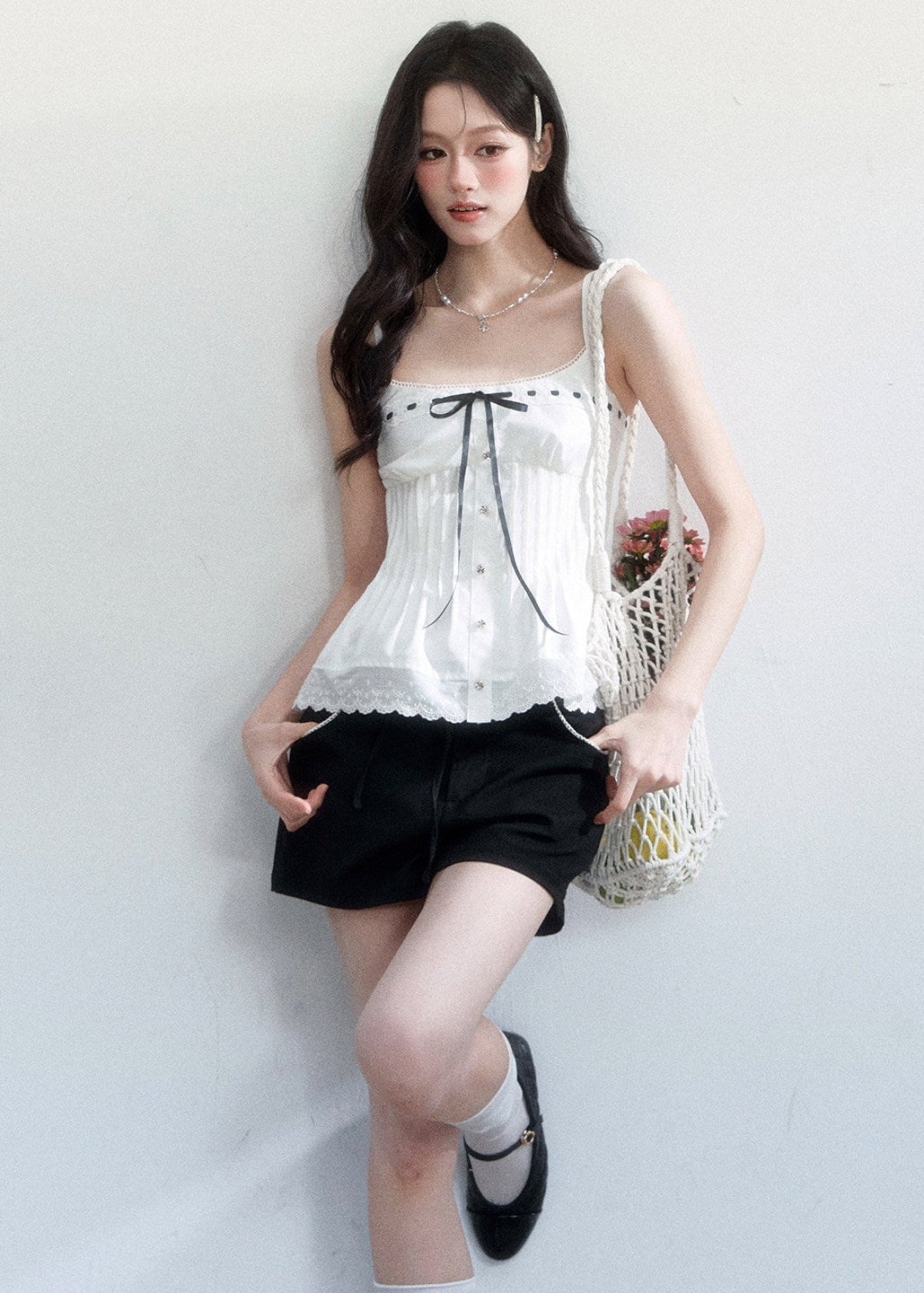 White Lace Corset Top With Cardigan White Lace Corset Top With Cardigan — Aesthetic Lace Top Outfit