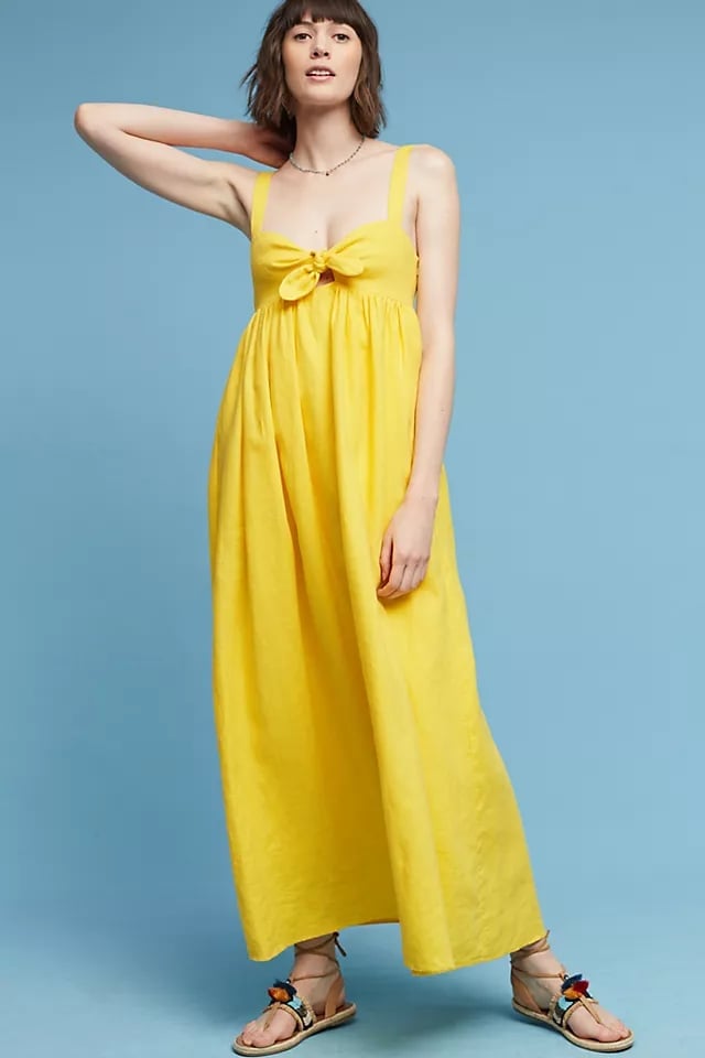 Yellow Linen Maxi Dress with Bow Detail Yellow Linen Maxi Dress with Bow Detail — Aesthetic Linen Dress