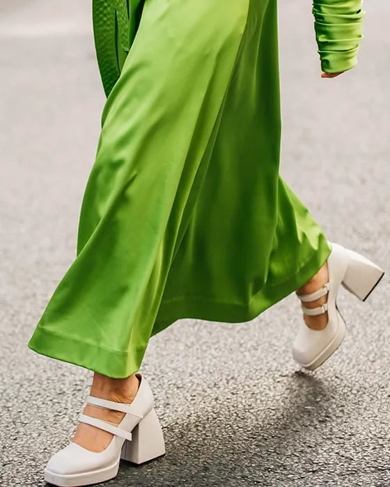 Lime Green Satin Pants with Platform Mary Janes Lime Green Satin Pants with Platform Mary Janes — Aesthetic Mary Janes Outfit