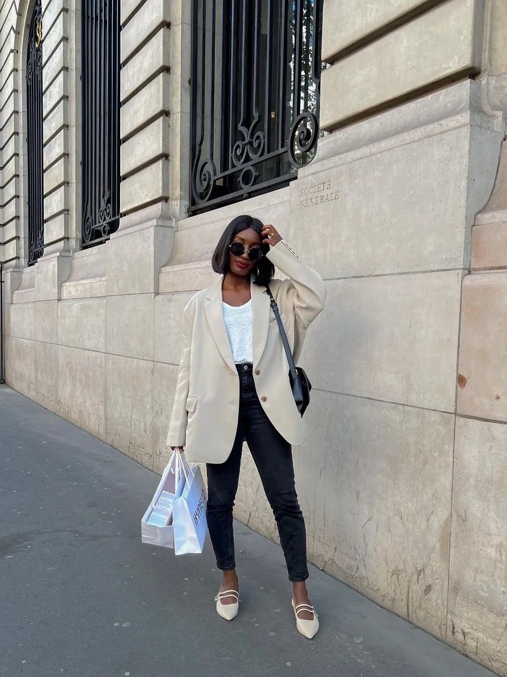 Beige Blazer with Black Straight-Leg Jeans Beige Blazer with Black Straight-Leg Jeans — Aesthetic Mary Janes Outfit