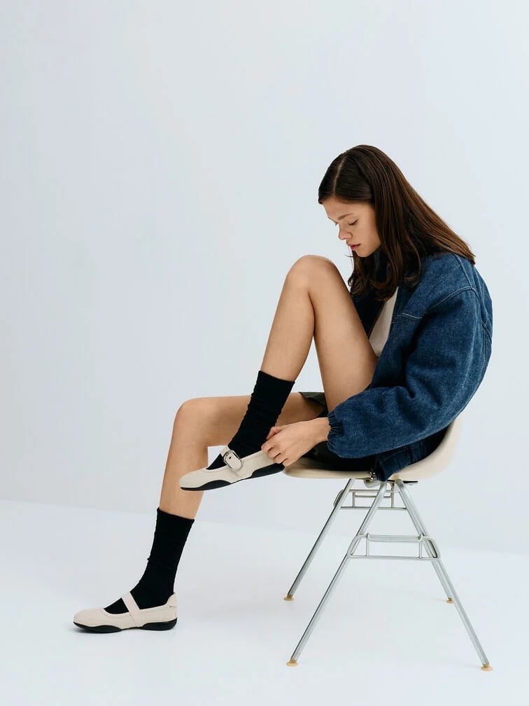Beige Mary Janes with Black Ankle Socks Beige Mary Janes with Black Ankle Socks — Aesthetic Mary Janes Outfit