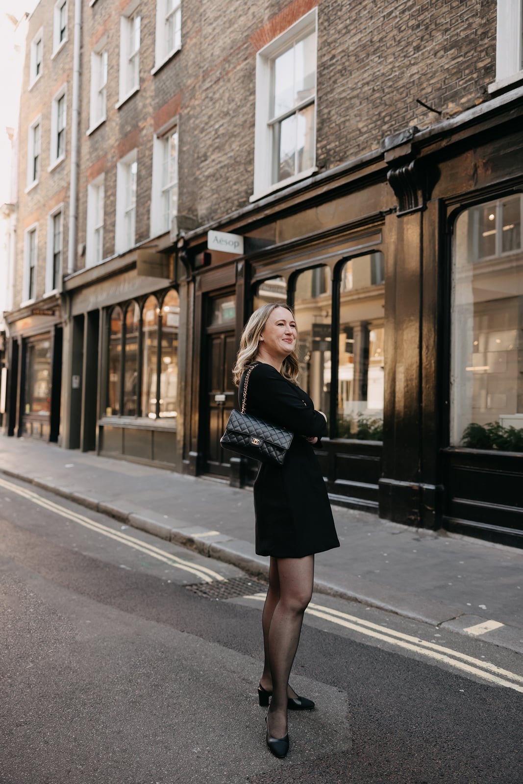 Black Mini Dress With Sheer Tights — Aesthetic Midsize Outfits