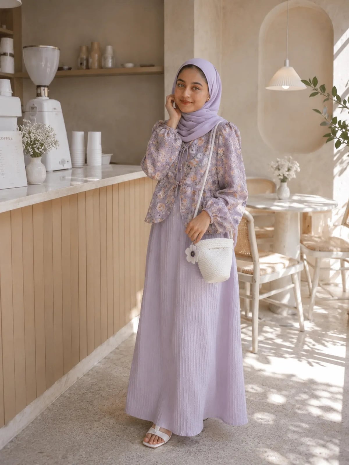 Lilac Textured Maxi Dress with Hijab Lilac Textured Maxi Dress with Hijab — Aesthetic Modest Dresses