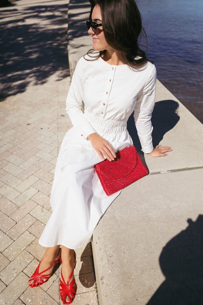 White Long-Sleeved Midi Dress with Full Skirt White Long-Sleeved Midi Dress with Full Skirt — Aesthetic Modest Dresses