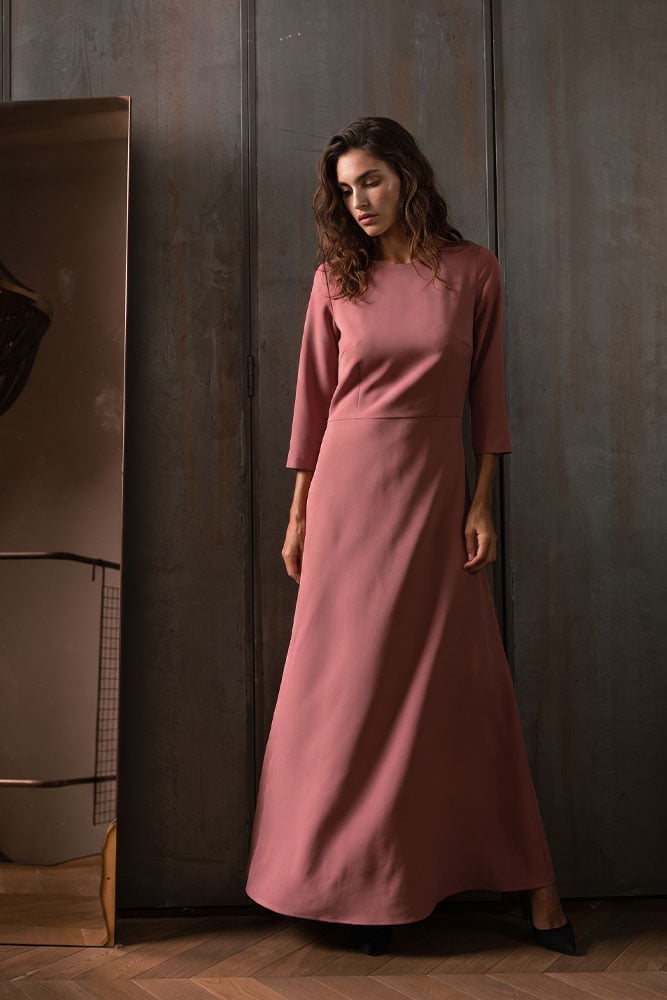 Dusty Rose A-line Long Sleeve Dress Dusty Rose A-line Long Sleeve Dress — Aesthetic Modest Dresses