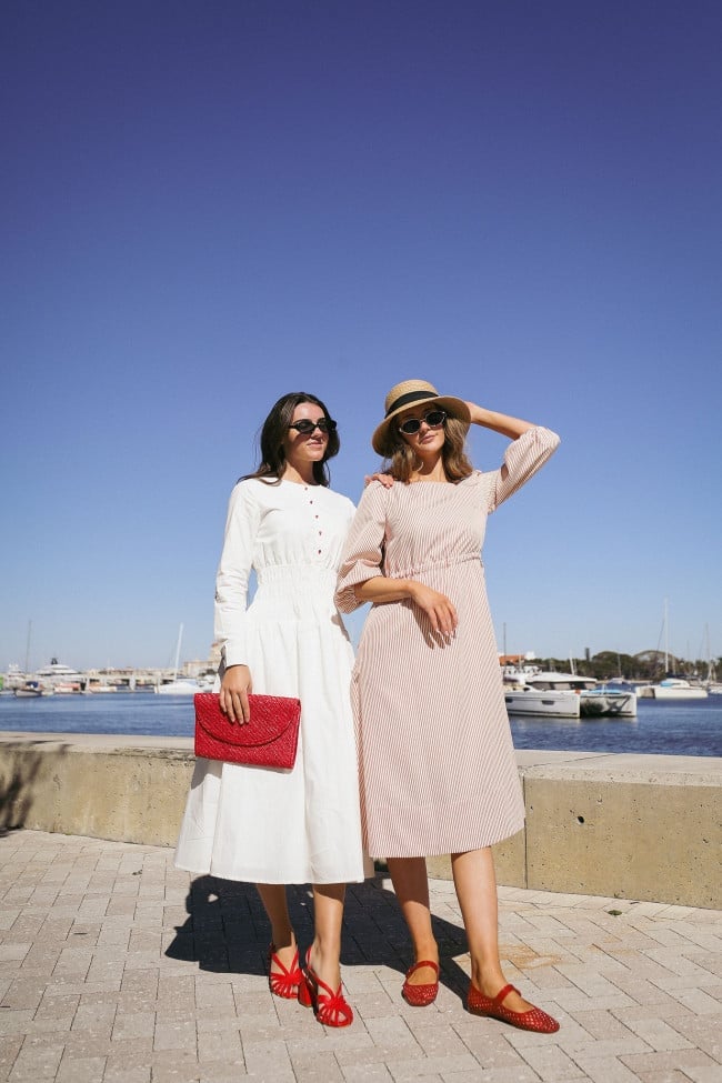 White Midi Dress with Red Accessories White Midi Dress with Red Accessories — Aesthetic Modest Dresses