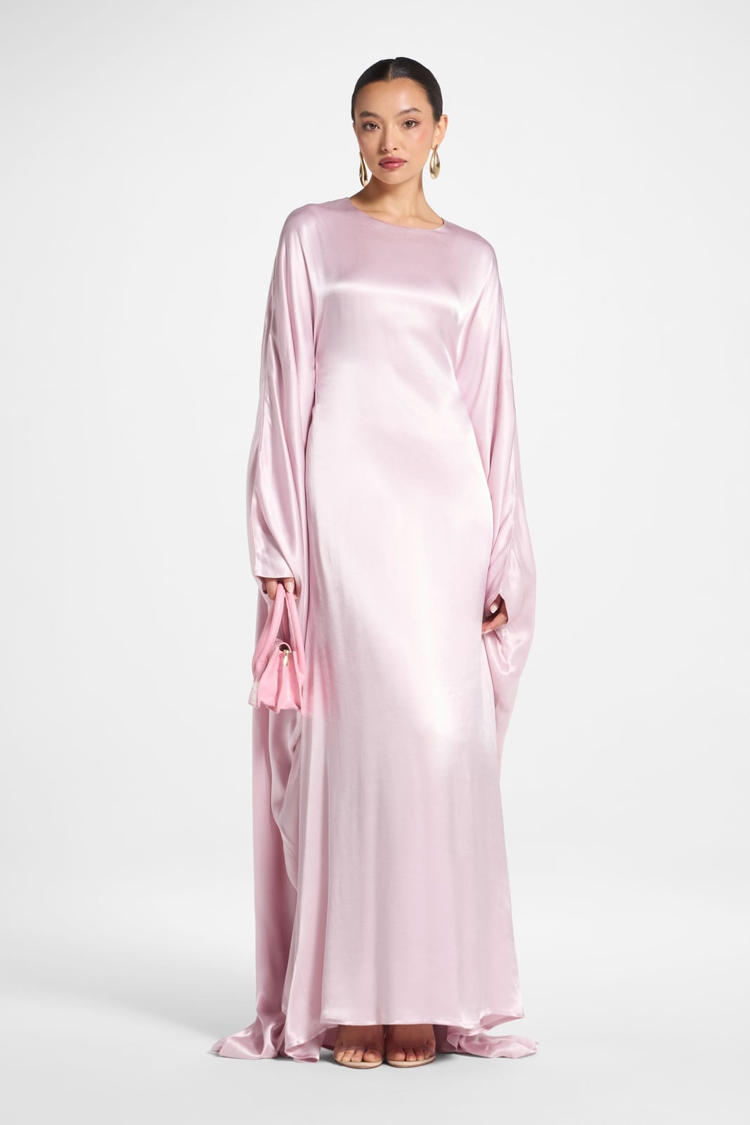 Pale Pink Silk Dress With Long Flowing Sleeves — Aesthetic Pastel Dress
