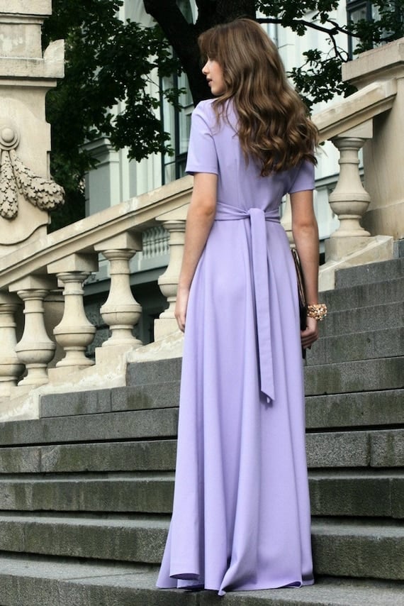 Pastel Purple Maxi Dress With Tie Waist — Aesthetic Pastel Dress