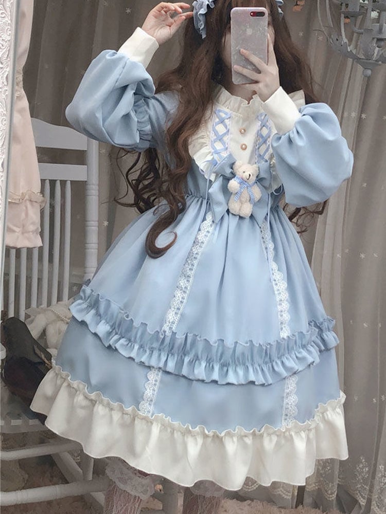 Pastel Blue Lolita Style Dress With Voluminous Skirt — Aesthetic Pastel Dress