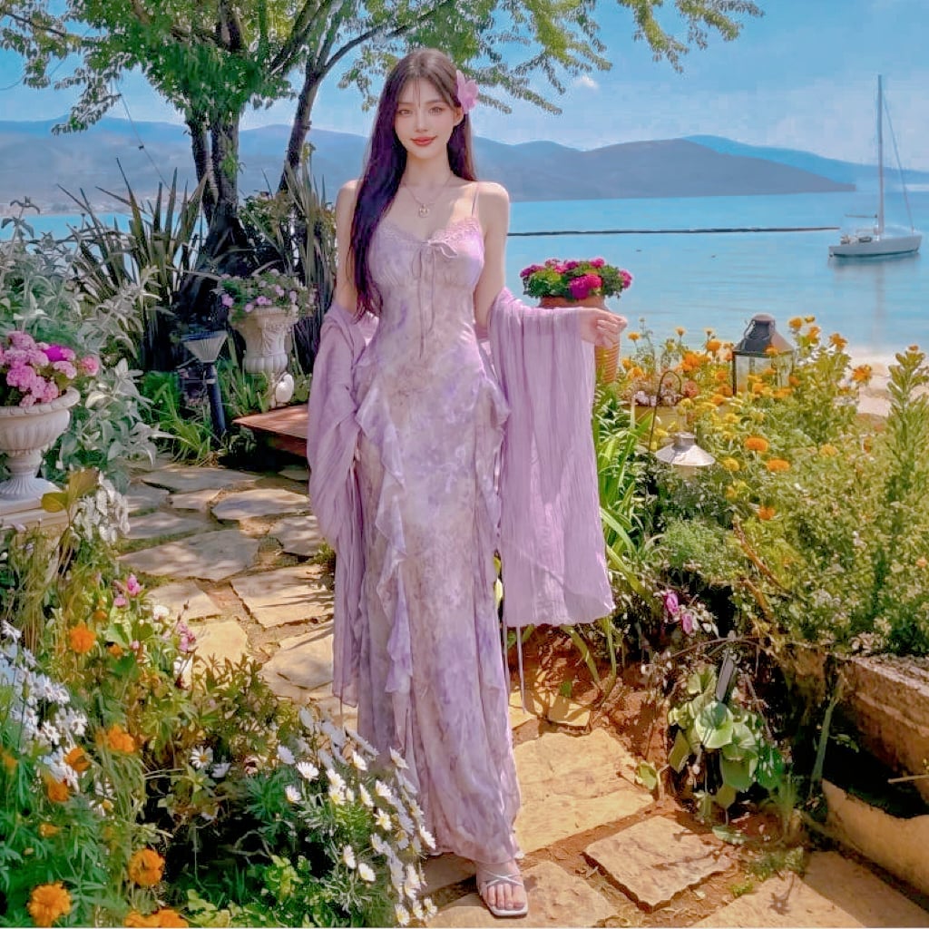 Lilac And Purple Floral Chiffon Fairy Dress — Aesthetic Pastel Dress