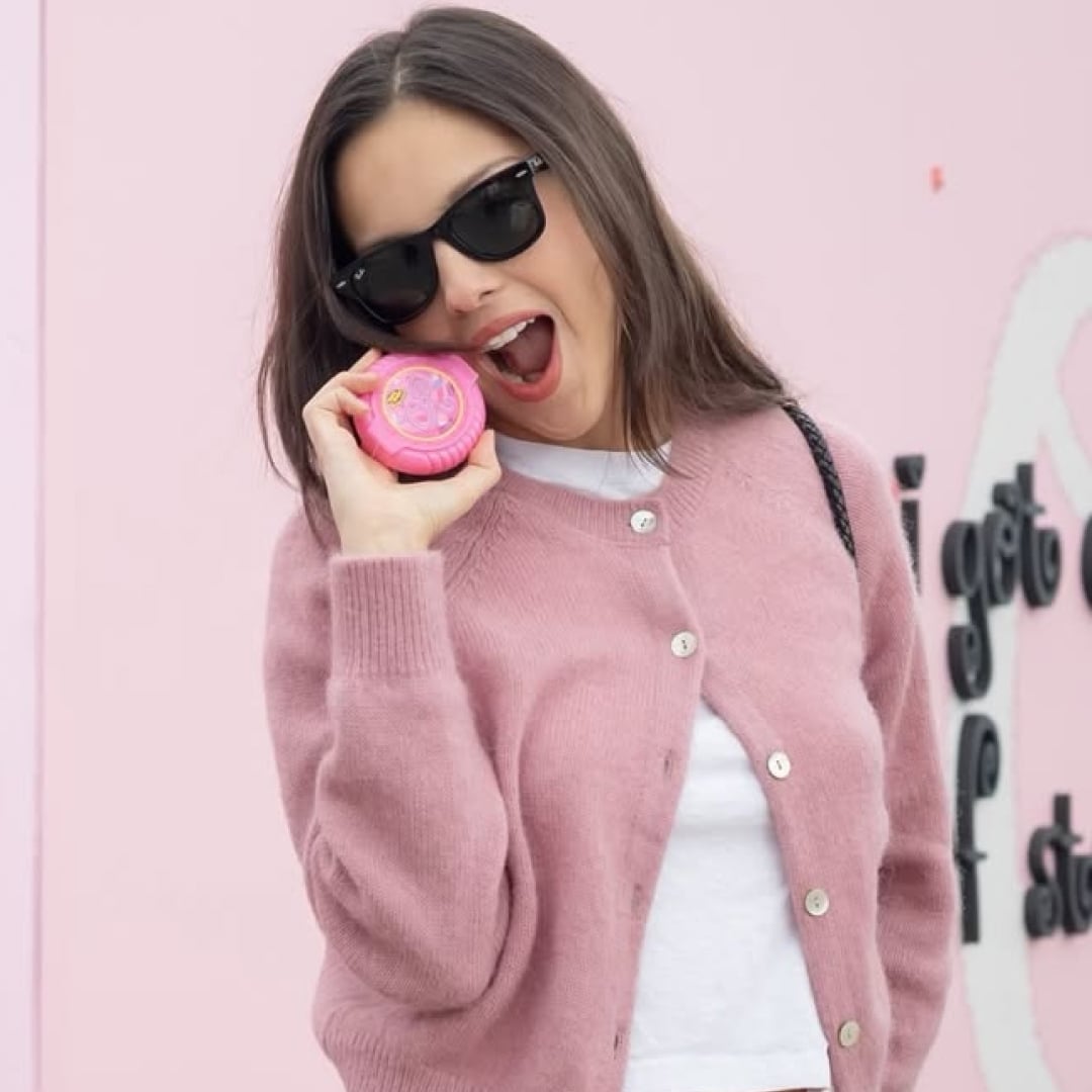 Fluffy Pink Cardigan With White T-shirt — Aesthetic Pink Cardigan Outfit