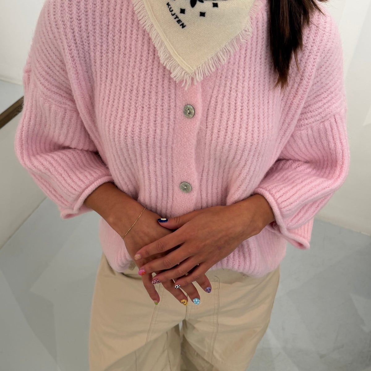 Light Pink Ribbed Knit Cardigan Relaxed Fit — Aesthetic Pink Cardigan Outfit
