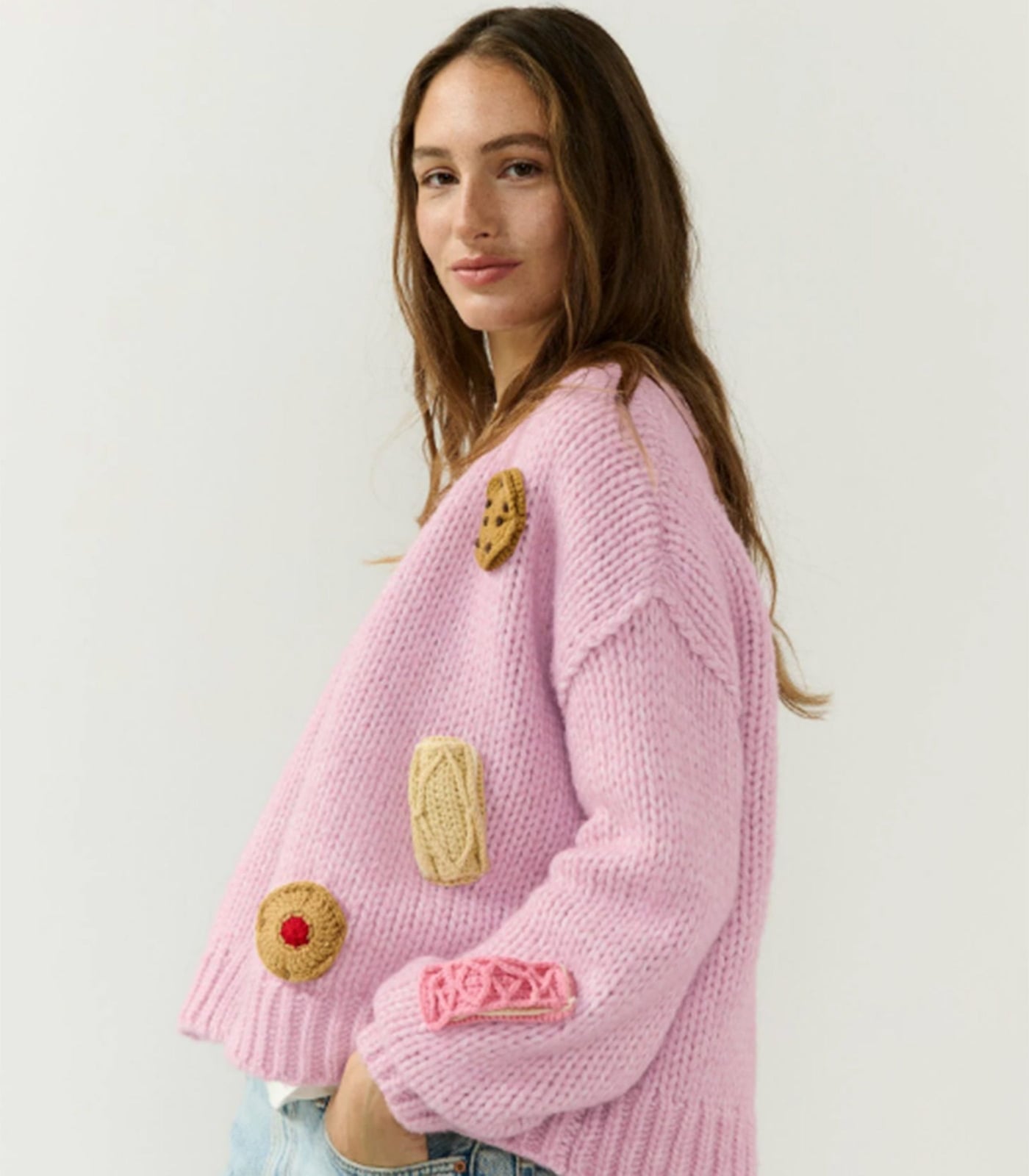 Oversized Pink Cardigan With Playful Appliques — Aesthetic Pink Cardigan Outfit