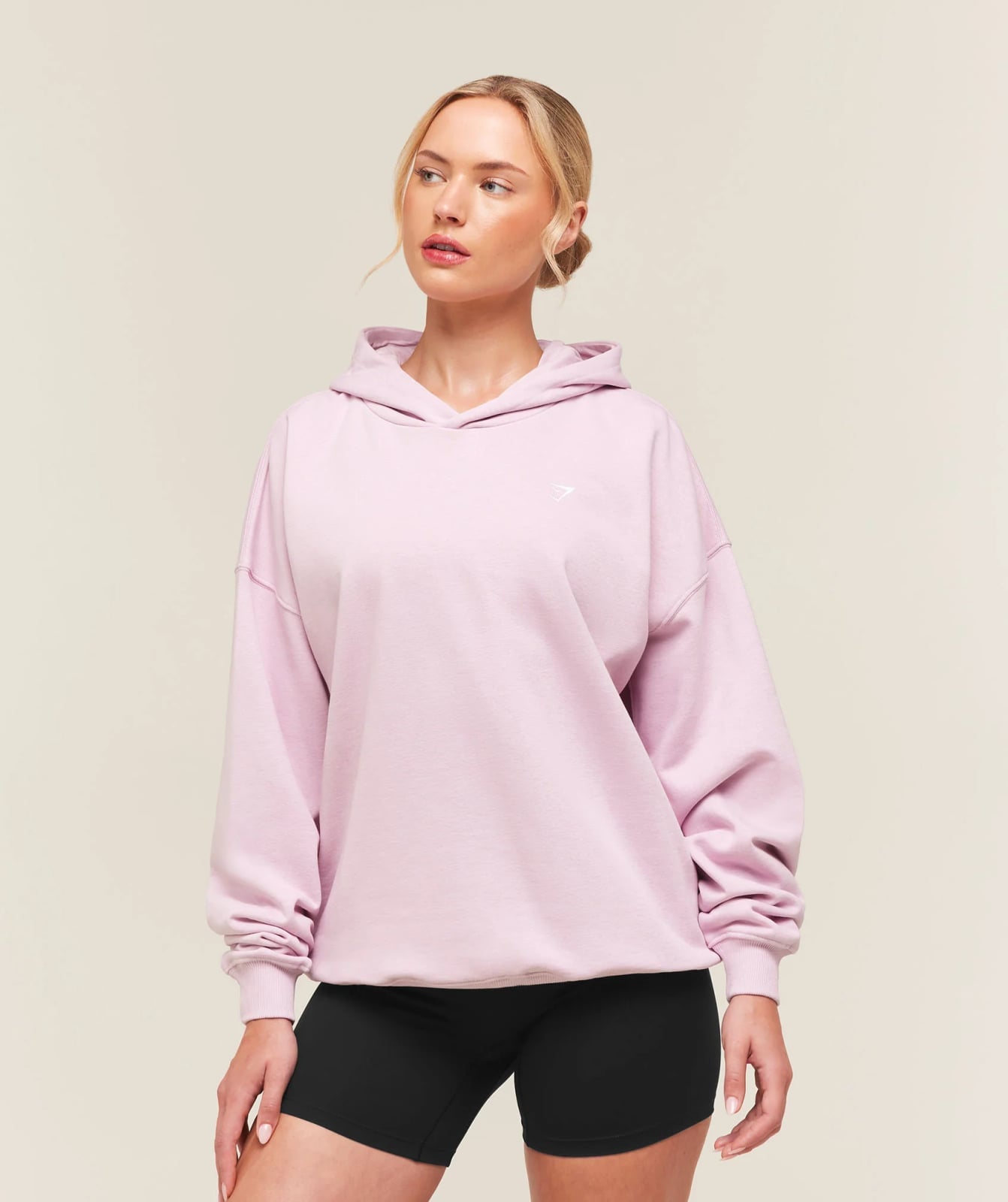 Pastel Pink Oversized Hoodie With Black Shorts Pastel Pink Oversized Hoodie With Black Shorts — Aesthetic Pink Hoodie Outfit