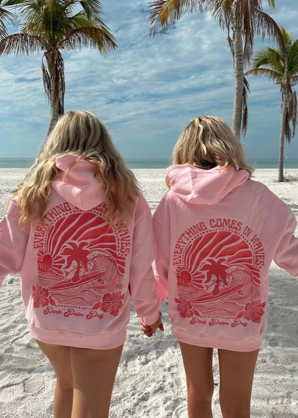 Matching Pink Hoodies With Red Graphic Print Matching Pink Hoodies With Red Graphic Print — Aesthetic Pink Hoodie Outfit